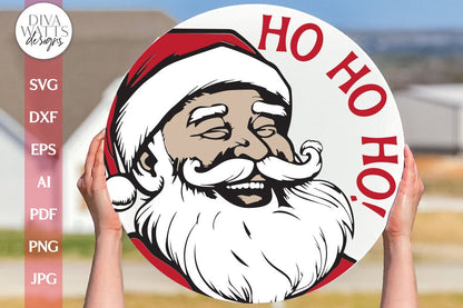 Ho Ho Ho SVG Christmas Door Hanger With Santa Face SVG Welcome Christmas SVG Santa Door Hanger svg Santa Claus Front Door Sign For Winter