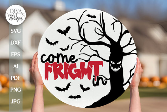 Come Fright In SVG Halloween Door Hanger SVG Scary Tree svg Spooky Tree svg Door Hanger For Halloween SVG Welcome Halloween svg Fall svg