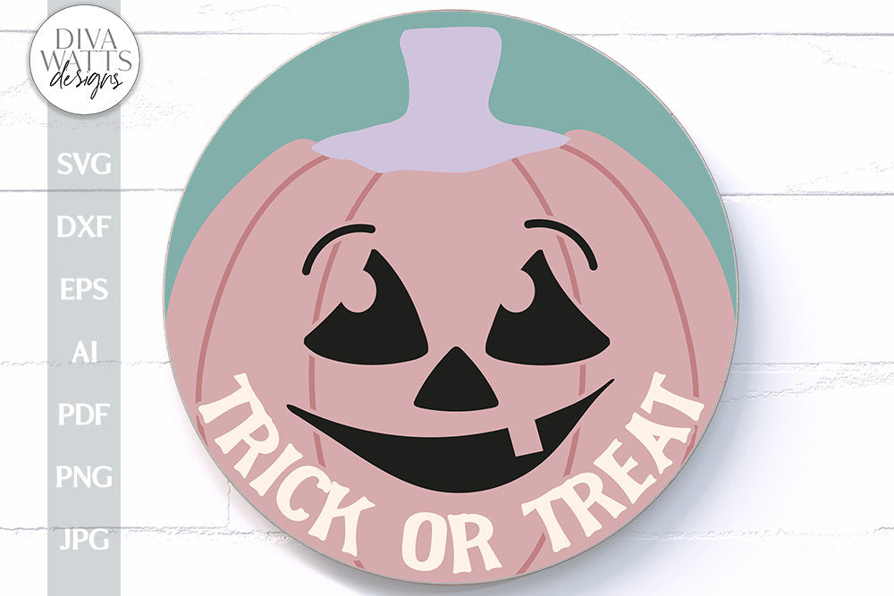 Trick Or Treat Pumpkin SVG For Halloween Shirt With Jack-O-Lantern Door Hanger For Halloween SVG With Pumpkin Face For Pumpkin Shirt SVG