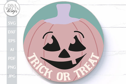 Trick Or Treat Pumpkin SVG For Halloween Shirt With Jack-O-Lantern Door Hanger For Halloween SVG With Pumpkin Face For Pumpkin Shirt SVG