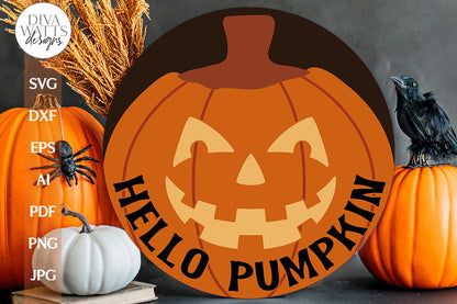 Hello Pumpkin SVG For Halloween Shirt With Jack-O-Lantern Door Hanger For Halloween SVG With Pumpkin Face For Pumpkin Shirt SVG