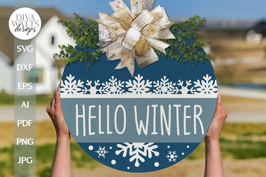 Hello Winter SVG Christmas Door Hanger svg Winter Sign SVG Winter SVG Christmas Sign svg Winter Door Hanger svg Holiday svg Hello Winter