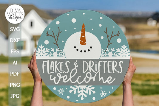 Flakes And Drifters Welcome SVG Christmas Snowman SVG Winter Door Hanger SVG Snowman Sign svg Funny Snowman svg Welcome Winter svg Snowman