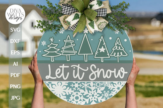 Let It Snow SVG Christmas Door Hanger SVG Winter Door Sign svg Snowflakes svg Winter trees svg Welcome SVG For Winter Door Hanger svg Sign