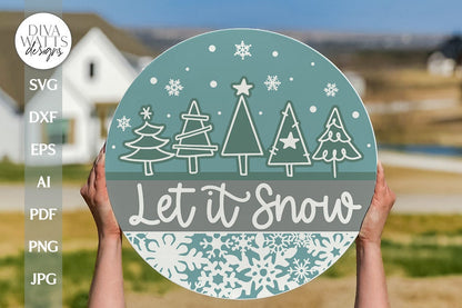 Let It Snow SVG Christmas Door Hanger SVG Winter Door Sign svg Snowflakes svg Winter trees svg Welcome SVG For Winter Door Hanger svg Sign