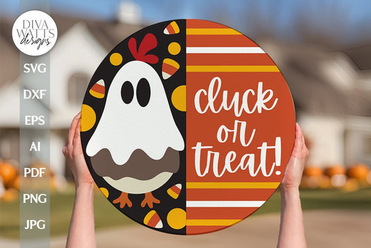 Cluck Or Treat SVG Halloween Door Hanger SVG Trick Or Treat SVG Funny Chicken svg Halloween Chicken svg Funny Door Sign svg For Halloween