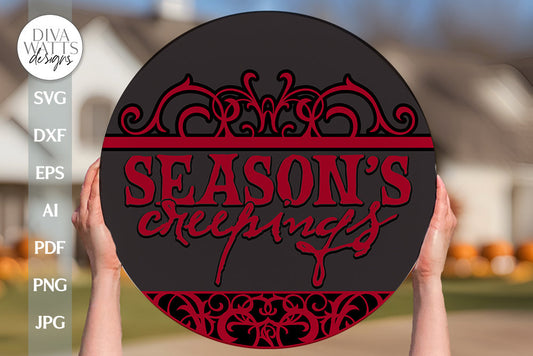 Season's Creepings SVG Halloween Gothic Door Hanger SVG Gothic Halloween Sign svg Happy Halloween Sign svg Door Hanger for Halloween Decor