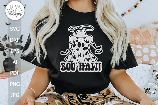 Boo Haw SVG For Halloween Cowboy Ghost With Rope And Bats SVG Halloween Ghost Western Ghost SVG For Shirt Funny Halloween Ghost svg