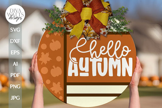 Hello Autumn  SVG Door Hanger For Fall SVG Autumn Door Hanger svg Fall Leaves SVG Boho Fall Door Hanger svg Fall Welcome svg Fall Hello svg