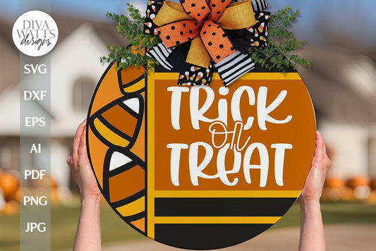 Trick or Treat SVG Halloween Door Hanger For Fall Trick Or Treat Sign SVG Halloween Candy Corn SVG Trick Or Treat Farmhouse svg Boho Sign
