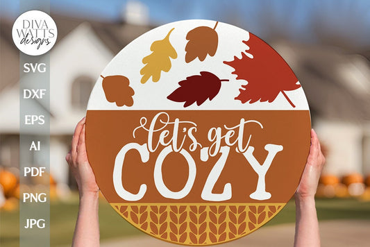 Let's Get Cozy SVG Fall Door Hanger SVG Hello Fall svg Fall Welcome SVG Fall Sign svg Fall Leaves svg Fall Welcome Sign svg Autumn svg