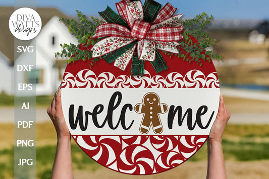 Welcome SVG Peppermint Christmas Door Hanger SVG Gingerbread svg Peppermint svg Door Hanger For Christmas Peppermint svg Gingerbread Sign