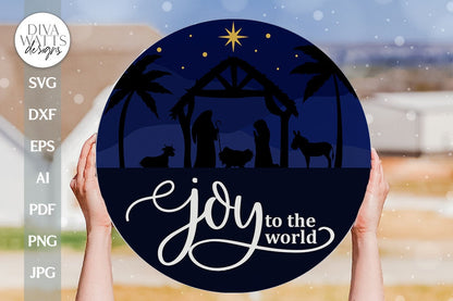 Joy To The World SVG Nativiy SVG Christmas Door Hanger SVG Jesus in Manger svg Christmas Welcome svg Nativity Scene svg Welcome Sign svg