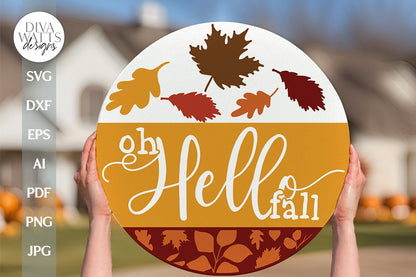 Oh Hello Fall SVG Fall Door Hanger SVG Fall Welcome svg Fall Leaves svg Fall Door Sign svg Hello Fall svg Hello Fall Sign Fall Welcome Sign