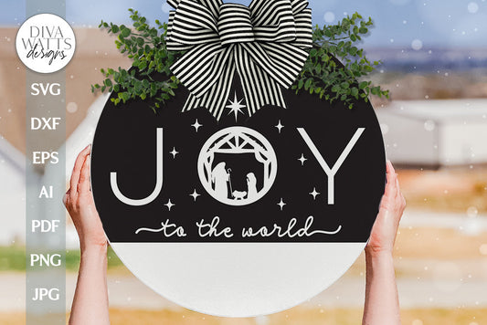 Joy To The World SVG Christmas Door Hanger svg Nativity Scene svg Nativity svg Christmas Welcome svg Winter svg Jesus in Manger svg
