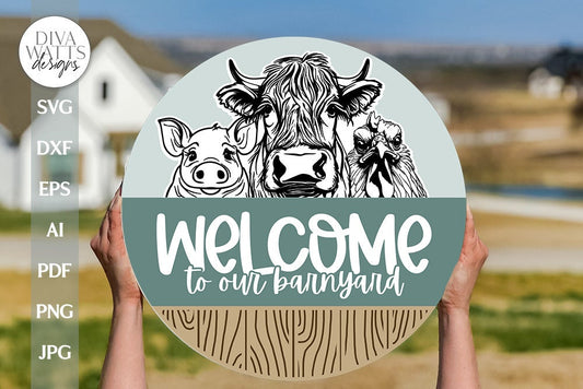 Welcome To Our Barnyard SVG Funny Pig Door Hanger svg Chicken svg Cow Door Sign svg Farm svg Farmhouse Door Hanger svg Farm Sign svg file