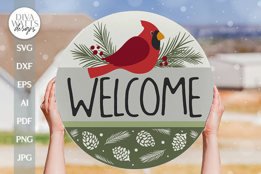 Welcome SVG Cardinal Door Hanger SVG Christmas Cardinal SVG Christmas Cardinal Sign svg Red Cardinal Door Hanger Winter Cardinal svg