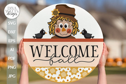 Welcome Fall SVG Fall Scarecrow SVG Cute Scarecrow SVG Scarecrow Welcome svg Welcome Fall Door Hanger svg Fall Sign svg Fall Decor svg file