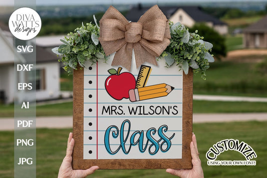 Teacher Class SVG Classroom Notebook Paper Door Hanger Personalize Teacher Door Hanger svg Square Teacher Sign svg Teacher Gift SVG