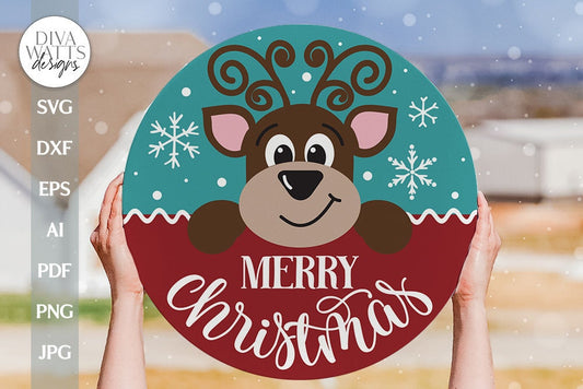 Merry Christmas SVG Reindeer Door Hanger SVG Cute Reindeer svg Christmas Reindeer svg Reindeer Sign svg Winter Reindeer svg Door Hanger svg