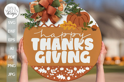 Happy Thanksgiving SVG Fall Door Hanger svg Thanksgiving svg Pumpkin svg Fall Leaves svg Sign svg Fall Door Sign With Fall Leaves svg