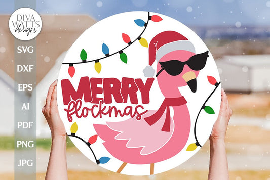 Merry Flockmas SVG Flamingo Christmas svg Christmas Flamingo Door Hanger svg Merry Christmas svg Christmas Door Hanger Funny Christmas SVG