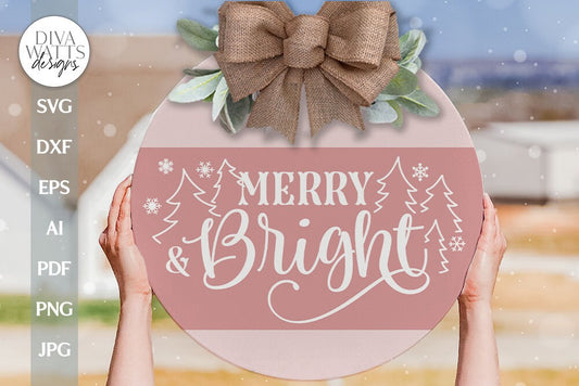 Merry & Bright SVG Winter Door Hanger SVG Christmas Door Hanger SVG Christmas Trees svg Winter Scene svg Winter Sign svg Winter Door Sign