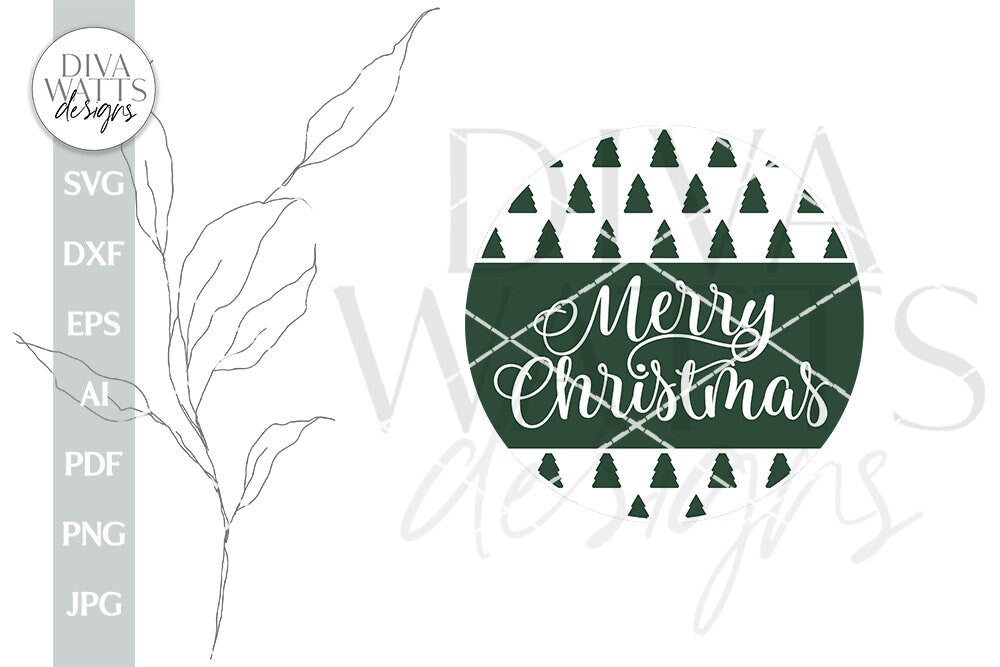 Merry Christmas SVG Christmas Door Hanger svg Winter Trees svg Christmas Trees svg Emerald Green Christmas svg Christmas Sign svg For Round