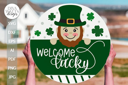 Welcome Lucky SVG St. Patrick's Day Door Hanger SVG St. Patty's Welcome svg St. Patrick's Sign SVG St. Patrick's Day svg For Door Hanger