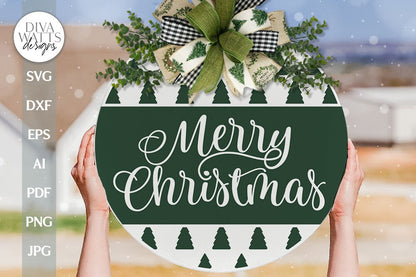 Merry Christmas SVG Christmas Door Hanger svg Winter Trees svg Christmas Trees svg Emerald Green Christmas svg Christmas Sign svg For Round