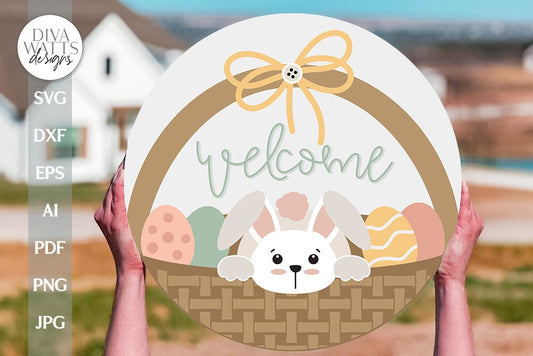 Welcome SVG Easter Bunny Door Hanger svg Easter Door Hanger svg Easter svg Bunny SVG Cute Bunny svg Cute Easter Basket Bunny Welcome svg