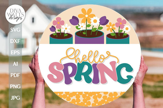 Hello Spring SVG Spring Door Hanger SVG Spring Sign svg Spring svg Spring Flowers svg Springtime svg Spring Welcome svg Welcome Flower Pot
