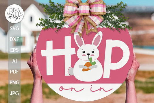Hop On In SVG Easter Door Hanger svg Easter Bunny svg Bunny Door Hanger svg Bunny Welcome svg Cute Easter Bunny SVG Easter Welcome svg