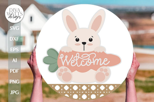 Welcome SVG Easter Bunny Door Hanger svg Easter Door Hanger svg Easter svg Bunny SVG Cute Bunny svg Cute Bunny Holding Carrot SVG Bunny svg