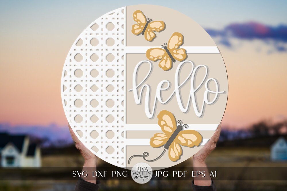 Hello SVG Butterfly svg Butterflies Welcome Sign svg Butterfly Welcome Sign svg Boho Door Hanger svg Summer Sign svg Cricut svg Spring