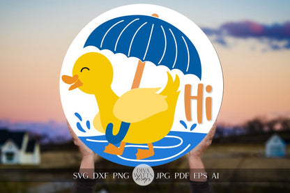 Hi SVG Cute Duck svg Duck With Umbrella SVG Spring Decor svg Round Sign SVG Door Round svg Spring Welcome svg Duck Door Hanger Cricut svg