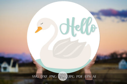Hello SVG Swan svg Pretty Swan SVG Spring Decor svg Round Sign SVG Door Round svg Spring Welcome svg Swan Door Hanger Cricut svg