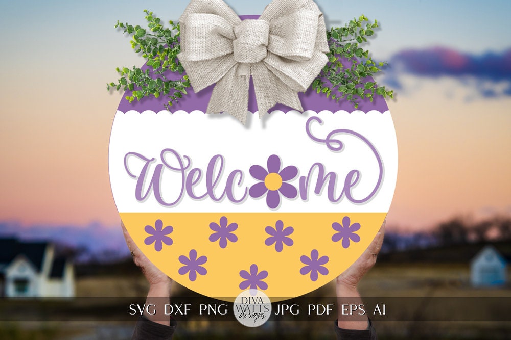 Welcome SVG Spring Daisy Round Design svg Spring Door Hanger svg Daisy SVG for Porch sign Porch decor svg Spring svg Spring cricut svg