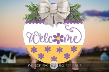 Welcome SVG Spring Daisy Round Design svg Spring Door Hanger svg Daisy SVG for Porch sign Porch decor svg Spring svg Spring cricut svg