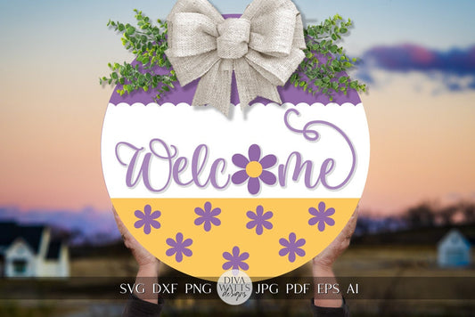 Welcome SVG Spring Daisy Round Design svg Spring Door Hanger svg Daisy SVG for Porch sign Porch decor svg Spring svg Spring cricut svg