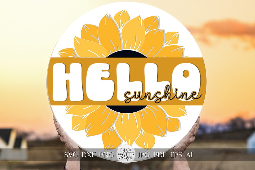 Hello Sunshine SVG Sunflower Door Hanger SVG Sunflower Sign svg Sunflower decor Welcome SVG With Sunflowers Cricut svg Sunflowers Sign svg