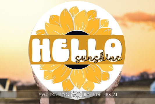 Hello Sunshine SVG Sunflower Door Hanger SVG Sunflower Sign svg Sunflower decor Welcome SVG With Sunflowers Cricut svg Sunflowers Sign svg