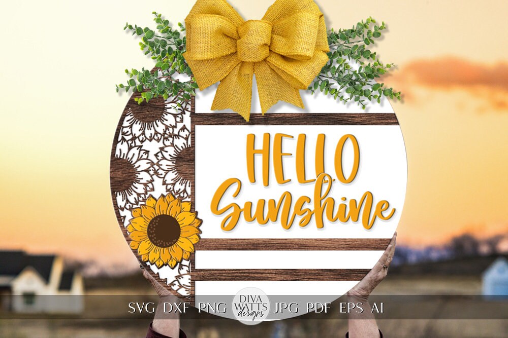 Hello Sunshine SVG Sunflower Door Hanger SVG Sunflower Sign svg Sunflower decor Welcome SVG With Sunflowers Cricut svg Sunflowers Decor svg