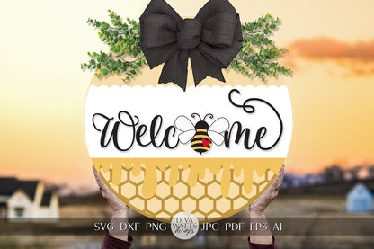 Welcome SVG Honey Bee svg Honey svg Bee Welcome Sign svg Bee Welcome Sign svg Bee Door Hanger svg Summer Sign svg Cricut svg for Bee Sign