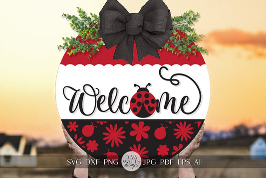 Welcome SVG Spring Ladybug Round Design svg Spring Door Hanger svg Ladybug SVG for Porch sign Porch decor svg Spring svg Spring cricut svg