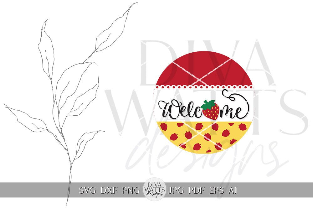 Welcome SVG Strawberrry Round Design svg Summer Door Hanger svg Strawberries SVG for Porch sign Porch decor svg Summer svg Summer cricut svg