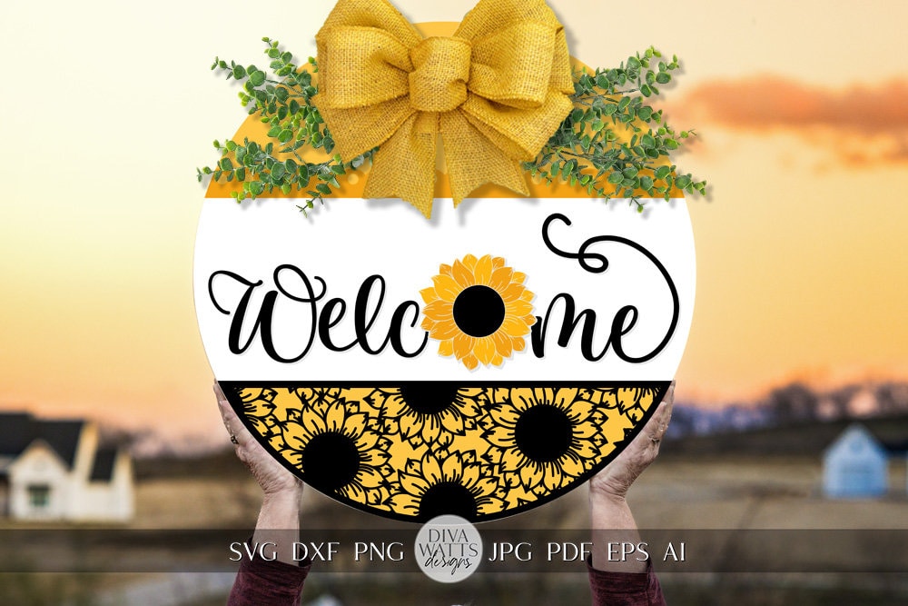 Welcome SVG Sunflower Door Hanger SVG Sunflower Sign svg Sunflower decor Welcome SVG With Sunflowers Cricut svg Sunflowers Sign svg