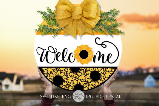 Welcome SVG Sunflower Door Hanger SVG Sunflower Sign svg Sunflower decor Welcome SVG With Sunflowers Cricut svg Sunflowers Sign svg