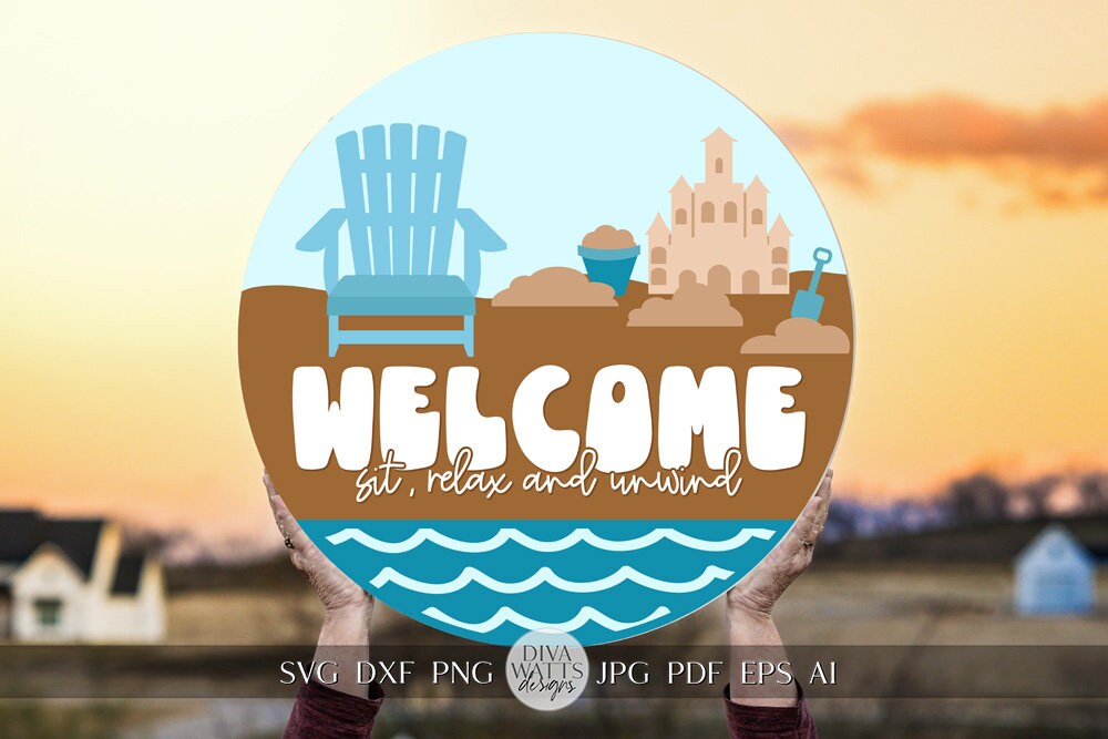 Welcome SVG SandCastle SVG Ocean svg Cute Beach Hanger svg Beach Chair Welcome sign SVG Beach Door Hanger Beach House sign