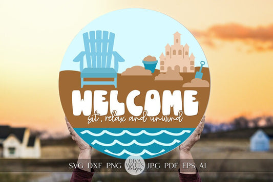 Welcome SVG SandCastle SVG Ocean svg Cute Beach Hanger svg Beach Chair Welcome sign SVG Beach Door Hanger Beach House sign